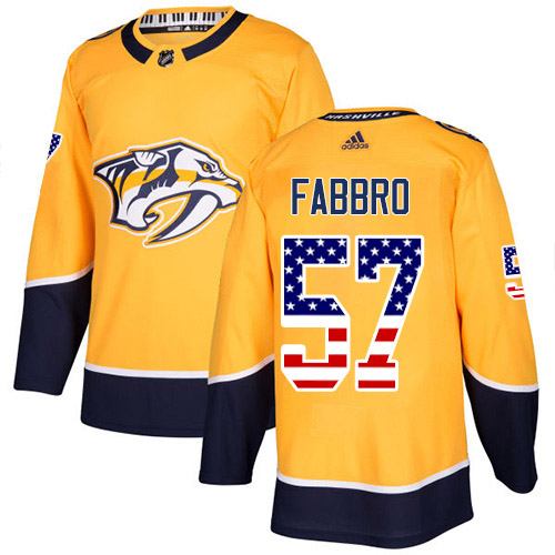 Cheap Adidas Nashville Predators 57 Dante Fabbro Yellow Home Authentic USA Flag Stitched Youth NHL Jersey